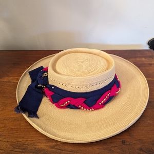 VTG The Hatman Sun Hat Palm Leaf Size 7 Wedding, Church, Derby Decorative Band